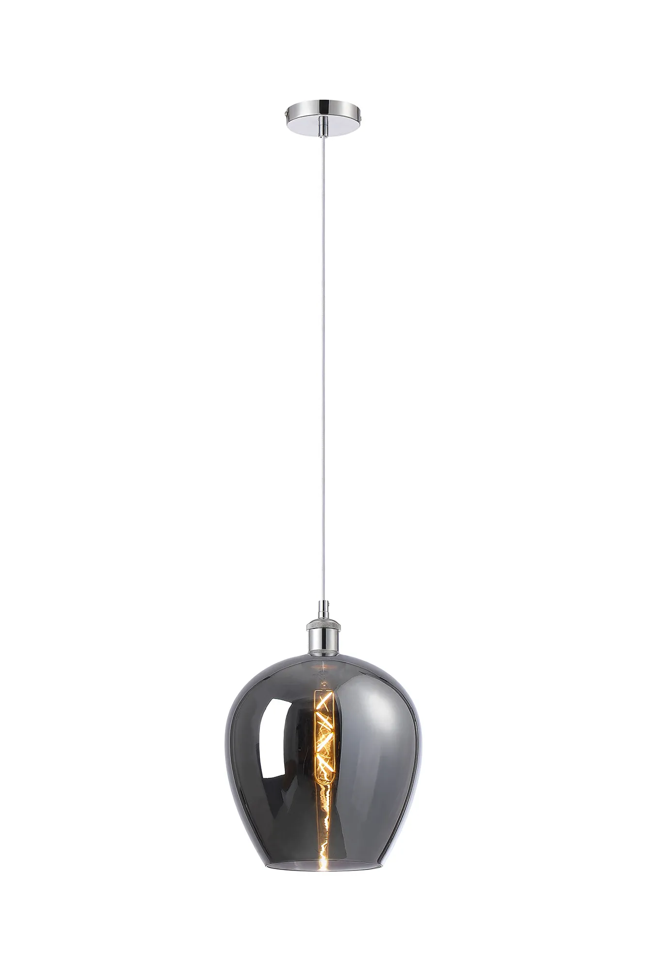 Cawdor Single Pendant, 1 Light E27, Polished Chrome/White/Chrome Wine Glass DK1105  Deco Cawdor